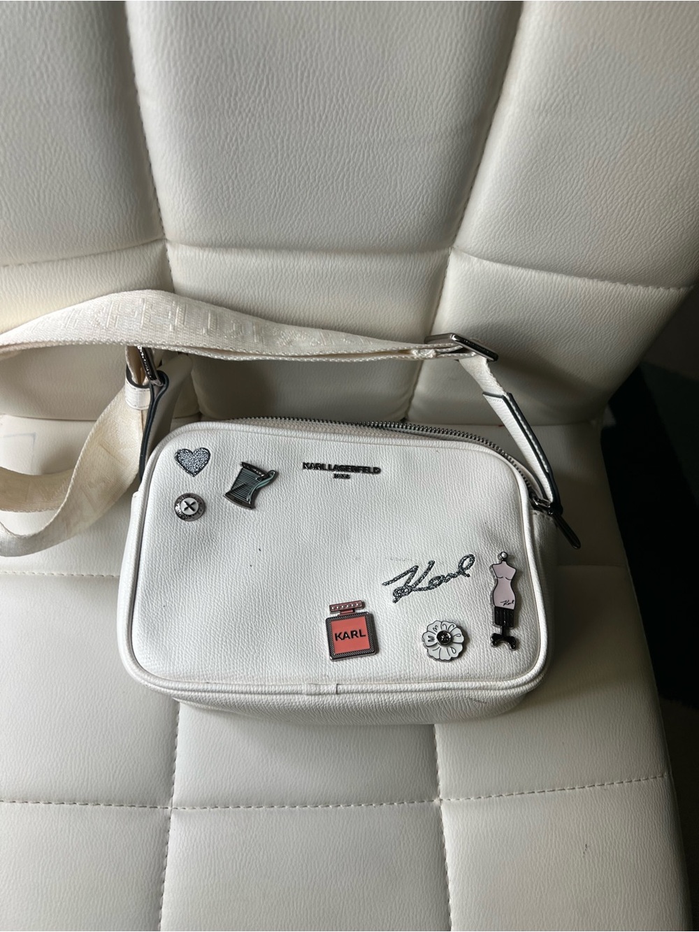 Karl Lagerfeld White Crossbody Bag with Pin Charms